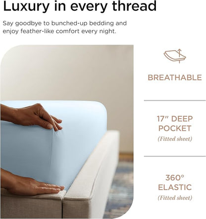 Threadmill Luxury Full Size Sheets for Full Size Mattress, 1200 Thread Count Supima Cotton Sheets for Full Mattress, 5-Star Hotel Quality 4 Piece Bed Sheets with Extra Deep Pocket, Light Blue