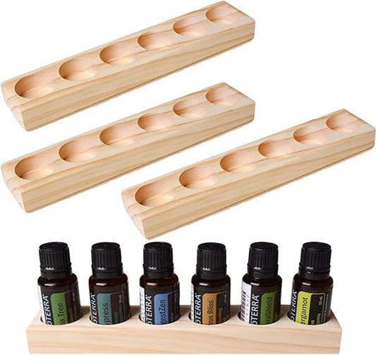 Meao 4 Pcs 1-Tier Wooden Essential Oil Display Storage Organizer Holder Stand - 6 Slots Natural Hard Pine Wood Rack - Holds up to 6 Aromatherapy Bottles - Ideal Gift Presentation Shelf #3
