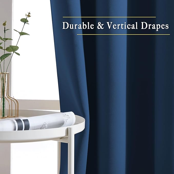 NICETOWN Moroccan Blue Room Darkening Curtains 90 inch Length - Chic Grommet Thermal Insulated Blackout Window Treatments Sound Proof Drapes for Bedroom/Living Room (2 Panels, W46 x L90)