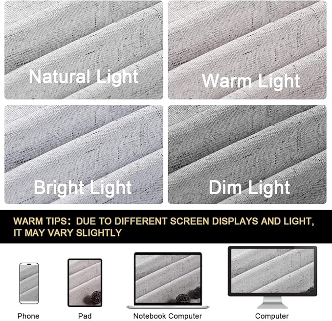 PrinceDeco Linen Blackout Curtains 84 Inches Long 100% Completely Blackout Window Treatment Thermal Insulated with White Liner Grommet Linen Textured Curtains for Living Room, 2 Panels, Glacier Grey
