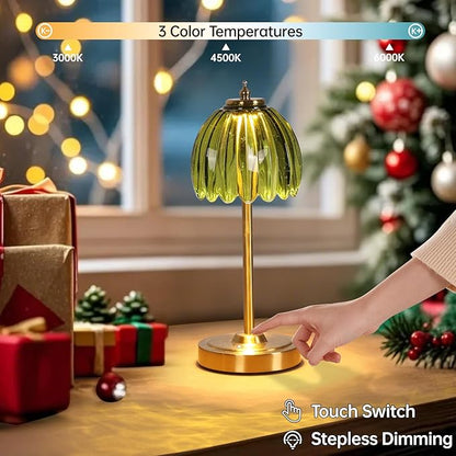 Set of 2 Tulip Table Lamp with 5000mAh Battery & Touch Control, Cordless Small Table Lamp with 3 Colors, Dimmable Rechargeable Table Lamps for Bedroom, Desk, Bedside (Green Tulip)