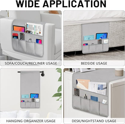 WETRBWEH Remote Control Holder for Armchair，Couch Caddy Organizer TV Remote Holder for Bed Storage 5 Pockets，Remote Caddy Bedside Organizer Bedside Table Organizer (LightGray, 35''x18'')