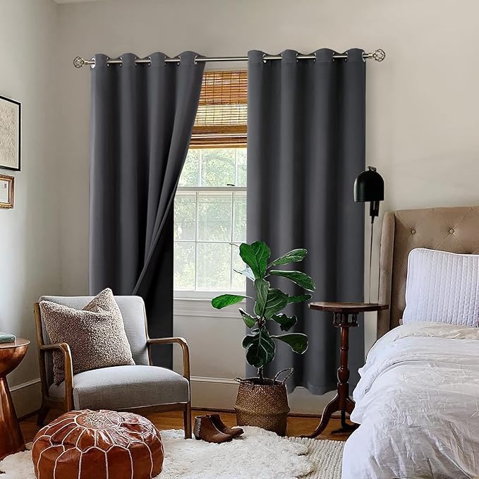 BGment Dark Grey Blackout Curtains for Bedroom Window 84 Inch Length 2 Panels Set, 100% Light Blocking Thermal Insulated Grommet Drapes for Living Room Darkening with Black Liner, 52 Inch Wide Each