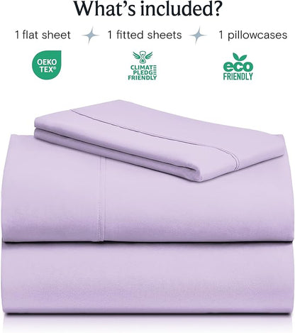LuxClub 3 PC Twin XL Sheet Set, Deep Pockets Wrinkle Free Cooling Bed Sheets Hotel Bedding for Women, Men, Kids & Teens, Includes 1 Fitted Sheet, 1 Flat Sheet and 1 Pillowcase-Silky Soft Lavender