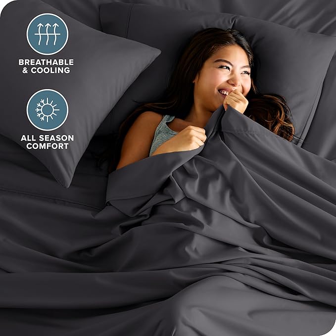 Bare Home Hotel Luxury Cal King Sheet Set, Extra Soft, 6 Piece Set, Deep Pockets, Easy Fit, Cooling & Breathable, Wrinkle, Fade, Stain Resistant, Includes 4 Pillowcases (California King, Grey)