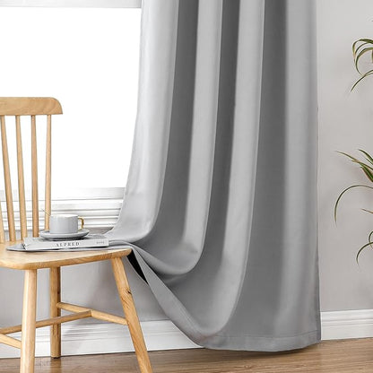 ChrisDowa 100% Blackout Curtains 63 inch Long for Bedroom with Black Liner, Extra Wide 2 Thick Layers Total Blackout Thermal Insulated Grommet Window Curtains 2 Panels Set (Light Grey, 60 x 63 Inch)