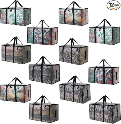 Heavy Duty 93L (24.5 Gallon) Stackable Storage Bins with Fully Openable Lids, Moving Bags Heavy Duty, Clear Plastic Totes for Moving Storage, Home Organization, Closet, Dorm Room 12 pack