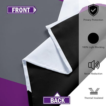 Purple 100% Blackout Curtains 45 inch Length 2 Panels Set White Grey Modern Abstract Geometric Drapes for Kitchen Black Out Curtains Insulated Room Darkening Small Window Curtains, 42Wx45L