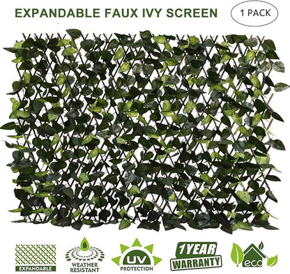 GLANT Expandable Fence Privacy Screen for Balcony Patio Outdoor,Decorative Faux Ivy Fencing Panel,Artificial Hedges (Single Sided Leaves) (1, Green-Verdant)