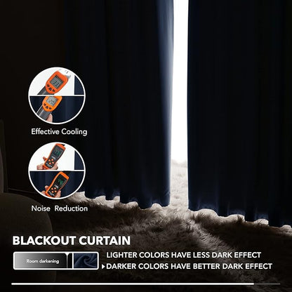 Deconovo Blackout Curtains, Thermal Insulated, W42 x L63 2 Panels, Back Tab, Machine Washable, Room-Darkening Drapes for Bedroom/Living Room Navy Blue