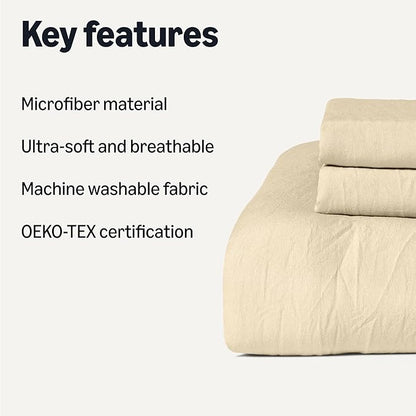 Amazon Basics Brushed Microfiber Comforter Set, Extra Soft with Natural Texture, 3-Piece, King, Beige