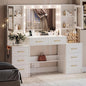 White Vanity Desk with Mirror, Lights & Charging Station, 58" 3 Lighting Modes Makeup Desk with 8 Drawers, 2 Cabinets and Lots Storage, Dressing Table Vanity Set with Lighted Mirror