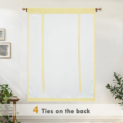 DriftAway Double Layer Linen Blackout Tie Up Curtains Thermal Insulated Fully Lined Balloon Roman Shade Bathroom Window Adjustable Rod Pocket for Small Window 45 Inch by 63 Inch Yellow