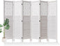 Svimi Folding Room Divider, 66.9 Inch 6 Panels Wood Carved Privacy Screens, Free Assembled Freestanding Portable Separation Wall for Home Office Restaurant Bedroom (White)