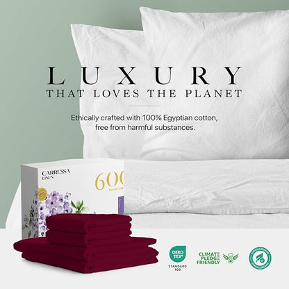 Carressa Linen California King Egyptian Cotton Sheet Sets - 600 Thread Count Cal King Cotton Sheet Set (4 PC, Classic Burgundy), Extra Soft, Cooling, 16" Deep Pocket Sateen Weave Luxury Bed Sheets Set