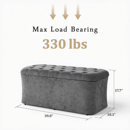 ONBRILL Storage Ottoman Bench, End of Bed Bench, 39.8 x 18.1 x 17.7 Inches Pouf Ottoman Foot Rest, Storage Benches Chest for Bedroom Entryway Living Room, Max 330 lbs, Grey