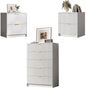 3-Piece Dresser Bedroom Set, 5 Drawer Dresser & 2 Drawer Nightstands with Gold Handles, Fluted Wood Chest of Drawers for Bedroom, Living Room, Entryway, White