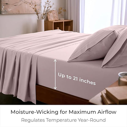 Mellanni King Sheet Set - 6-Piece Iconic Collection Bedding, (Including 4 Pillowcases), 21-Inch Extra Deep Pocket, Easy Care, Ultra Soft, Cooling Sheets, Brushed Microfiber - Blush Pink