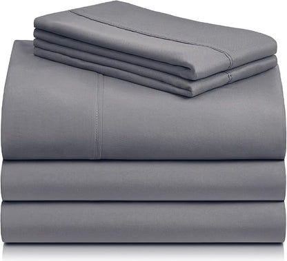 LuxClub 5 PC Split King Sheet Set, Deep Pockets Wrinkle Free Cooling Bed Sheets Hotel Bedding for Women, Men, Includes 2 Fitted Sheet, 1 Flat Sheet and 2 PillowcasesSoft Light Grey