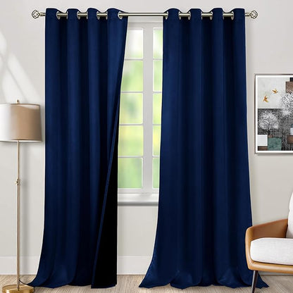 BGment Thermal Insulated 100% Blackout Curtains for Bedroom with Black Liner, Double Layer Full Room Darkening Noise Reducing Grommet Curtain (55 x 96 Inch, Navy Blue, 2 Panels)