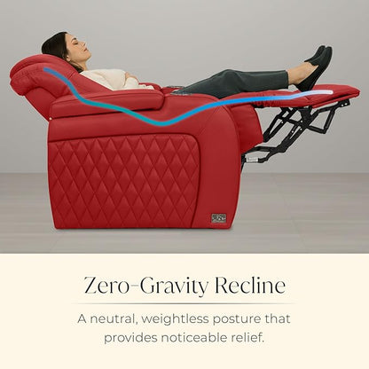 Seatcraft Diamante Zero-Gravity CoolZero Italian Leather Home Theater Seating, Power Headrest, Power Recline, Row of 3 Sofa, Red