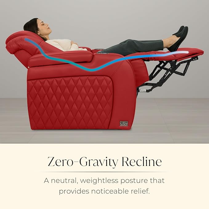 Seatcraft Diamante Zero-Gravity CoolZero Italian Leather Home Theater Seating, Power Headrest, Power Recline, Row of 5 Sofa, Red