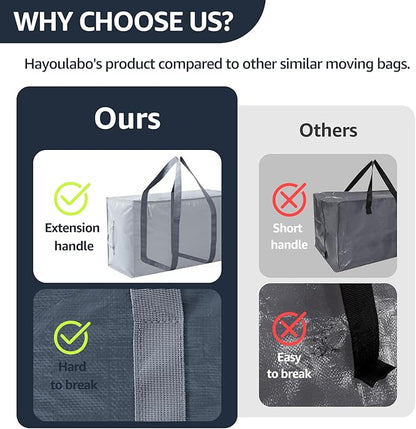 Moving Bags Heavy Duty Extra Large, Moving Boxes, Moving Supplies Essentials,Storage Bins with Lids, Plastic Packing Totes, Storage Bags for Clothes with Handles & Zippers(Grey, 4 Pack)
