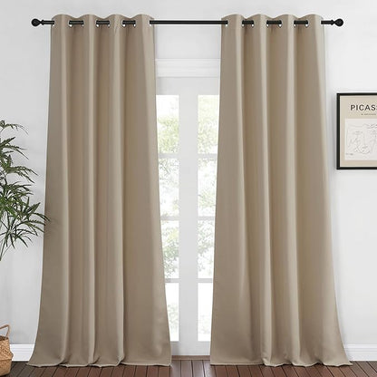 NICETOWN Blackout Curtains 120 inch Length for Sliding Glass Door, Grommet Thermal Insulated Room Darkening Sound Reducing Drapes for Room Divider, 1 Panel, W52 x L120, Taupe