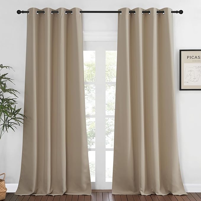 NICETOWN Blackout Window Curtain 90 inch Length - Room Darkening Thermal Insulated Grommet Large Window Treatment Light Blocking for Bedroom/Doorway (Taupe, 1 Panel, W52 x L90)