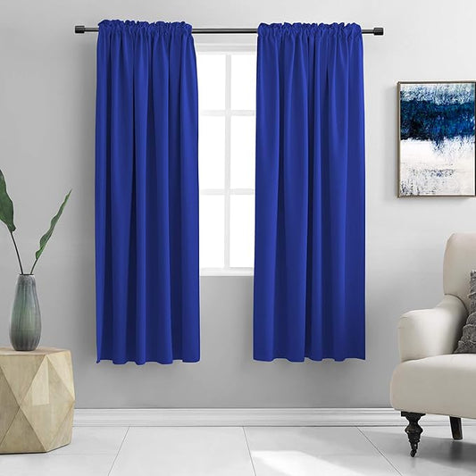 DONREN Cobalt Blue Blackout Draperies Curtains for Bedroom - Thermal Insulated Solid Rod Pocket Window Curtain Panels (52 x 63 Inches,2 Panels)