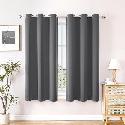 ChrisDowa Blackout Curtains 45 inches Long for Bedroom - 2 Panels Set Grommet Thermal Insulated Room Darkening Curtains for Living Room (Grey, 38 x 45 Inch)