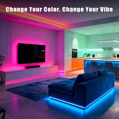 DAYBETTER 150ft Led Light Strips (2 Rolls of 75ft) with 24V Power Supply，Music Sync RGB Color Changing Lights for Bedroom, Desk, Home Kitchen Party Decoration with App & Remote Control