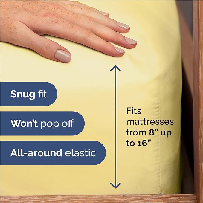 Twin XL 4 Piece Sheet Set - Cooling, Comfy & Breathable - Hotel Luxury Bedding, Includes Fitted Sheet for Women, Men, Kids & Teens - 1 Flat, 1 Fitted Sheet, 2 Pillowcases with Deep Pockets - Yellow