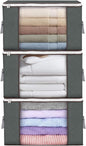 Large Storage Bags, 3 Pack Clothes Storage Bins Foldable Closet Organizers Storage Containers with Durable Handles Thick Fabric for Blanket Comforter Clothing Bedding 90 L (Gray)