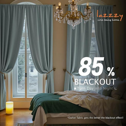 Lazzzy Velvet Blackout Curtains Thermal Insulated Room Window Drapes Super Soft Luxury Curtains for Living Room Bedroom Rod Pocket 2 Panels, Misty Blue, 52" W x 102" L