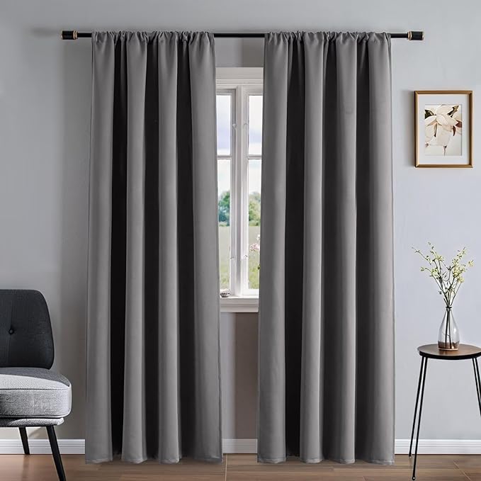 Blackout Curtains 96 Inches Long 2 Panels Set, Light Grey Curtains Thermal Insulated Room Darkening Drapes for Bedroom, Rod Pocket Light Blocking Drapes Living Room(52W × 96L, Light Grey)