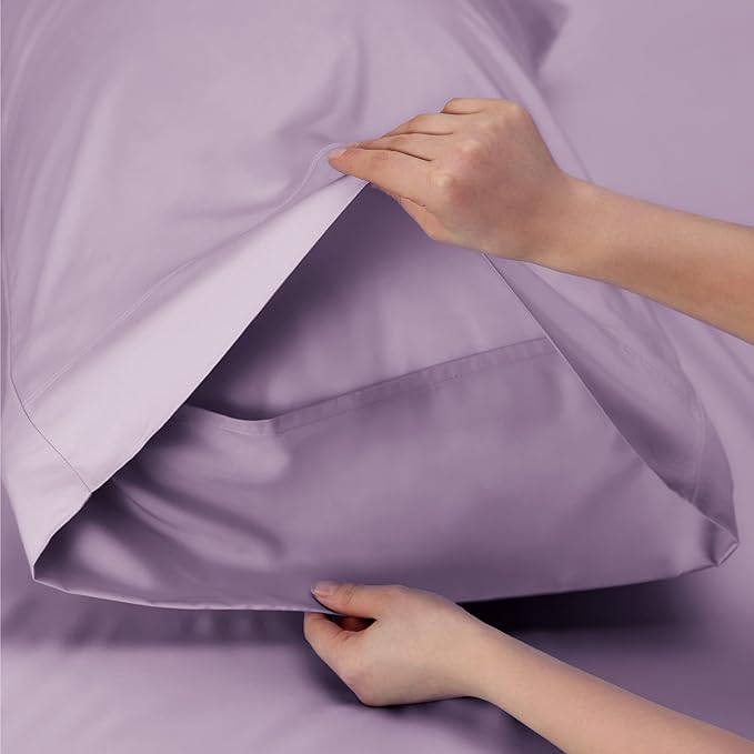 Bedsure Full Size Bed Sheets, Cooling Sheets, Rayon Derived from Bamboo, Breathable & Soft, Deep Pocket Up to 16 Inches, Hotel Luxury Silky Bedding for Hot Sleepers, Lilac