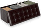 Giantex 43 Inches Folding Storage Ottoman Bench, Upholstered PU Leather Storage Chest with Side Pocket, Padded Seat, End of Bed Bench, Collapsible Ottoman Foot Rest for Living Room, Bedroom & Entryway