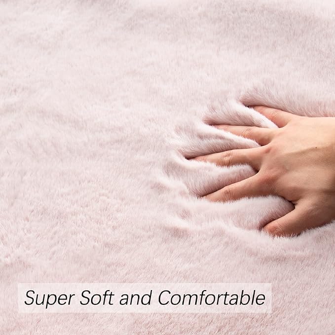 Pink Fuzzy Washable Furry Area Rugs for Living Room Faux Rabbit Fur Nursery Rug for Bedroom 2x4 Runner Rug