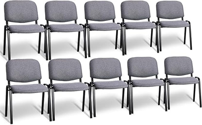 VINGLI Waiting Room Stacking Chairs, 10-Pack Fabric Church Conference Stackable Chair Set, for Office Guest & Reception Meeting Rooms, Lobby, Simple&Space-Saving, Fabric-Grey