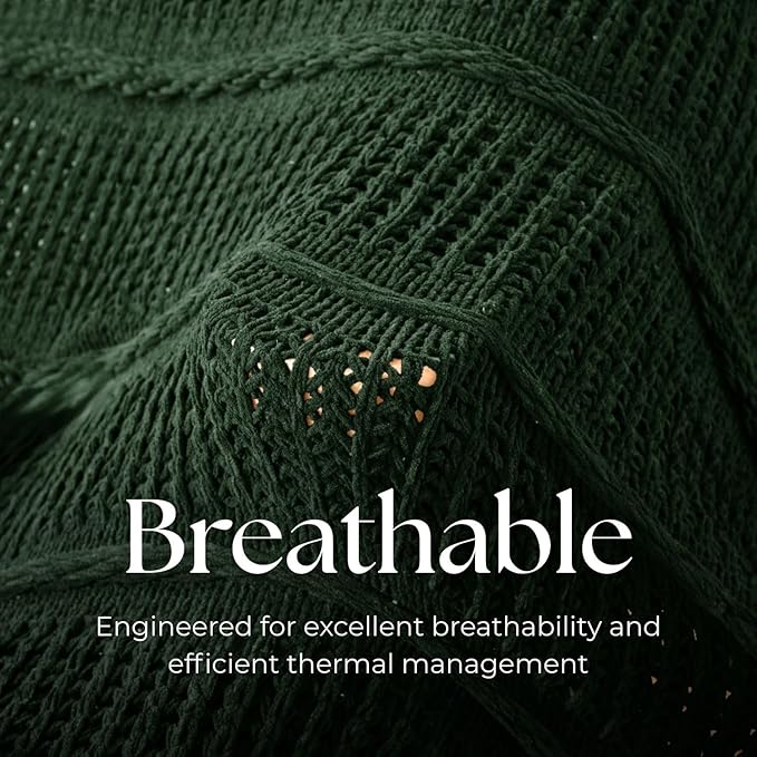 Boho Knitted Chenille Blanket with Tassels - Lightweight & Soft All-Season Throw - 3D Classic Pattern for Living Room Bedroom Couch, Imperial Green, Queen 90"x90"