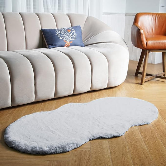 Latepis Area Accent Rug 2x4 Grey Furry Rug Washable Faux Fur Fluffy Shag Rugs Plush Shaggy Soft Rabbit Rugs for Playroom Sofa Bedroom Nursery Room Sheepskin