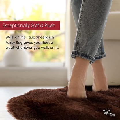 Silky Soft Faux Fur Rug, 2 ft. x 6 ft. Brown Fluffy Rug, Sheepskin Area Rug, Shaggy for Living Room, Bedroom, Kid's Room, or Nursery, Home Décor Accent, Machine Washable with Non-Slip Backing