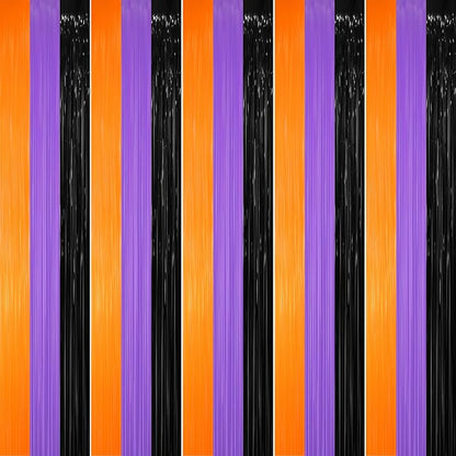 GOER 3.2 ft x 8.2 ft Metallic Tinsel Foil Fringe Party Backdrop for Halloween Birthday Graduation New Year's Party Decorations(5 Packs,Black&Orange&Purple)