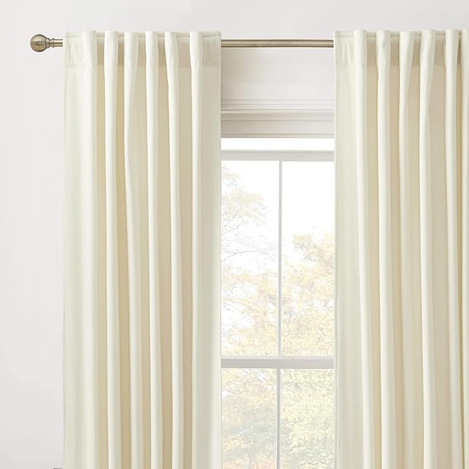 RYB HOME Cream White Velvet Curtains 80 inches, Back Tab Soft Fabric Room Darkening Thermal Insulated Luxurious Home Decor Curtains for Living Room Bedroom, W 52" x L 80", 2 Panels Set