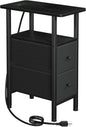 LOAKEKEL Narrow End Table Living Room with Charging Station, Skinny Side Table with Fabric Drawers, Slim Nightstand for Bedroom, Small Spaces, Couch, Black, HETNDP02BK-1