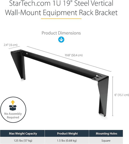 StarTech.com 1U Wall Mount Patch Panel Bracket – 19 in – Steel - Vertical Mounting Bracket for Networking and Data Equipment, TAA (RK119WALLV)