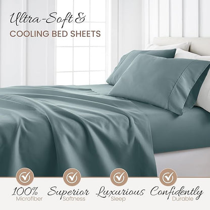 Linen Market Bed Sheets for Twin XL Size Bed (Ocean) - Sleep Better Than Ever with These Soft and Cooling Twin XL Sheets - Deep Pocket Fits 16" Thick Beds - 4 Piece Twin XL Sheet Set