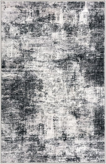 IOHOUZE Modern Abstract Area Rugs 5x7 Ft Washable Rugs for Living Room, Non Slip Dining Room Rug, Printed Faux Wool Rugs for Bedroom, Floor Carpet for Office Nursery Playroom, Black Grey
