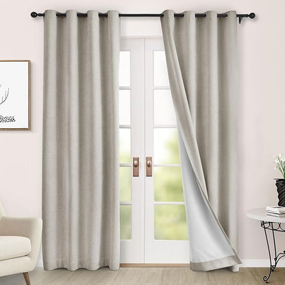 Macochico 100% Blackout Curtains Insulted Window Panels for Bedroom Living Room Dining Room Luxury Chenille Curtains Classic Home Decor Beige Curtains with Tieback 52" Wx72 L Grommet 1 Panel